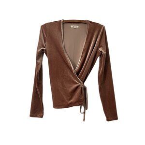 Madewell Womens Brown Velvet Long Sleeve Ballet Wrap Blouse Top Size XSmall